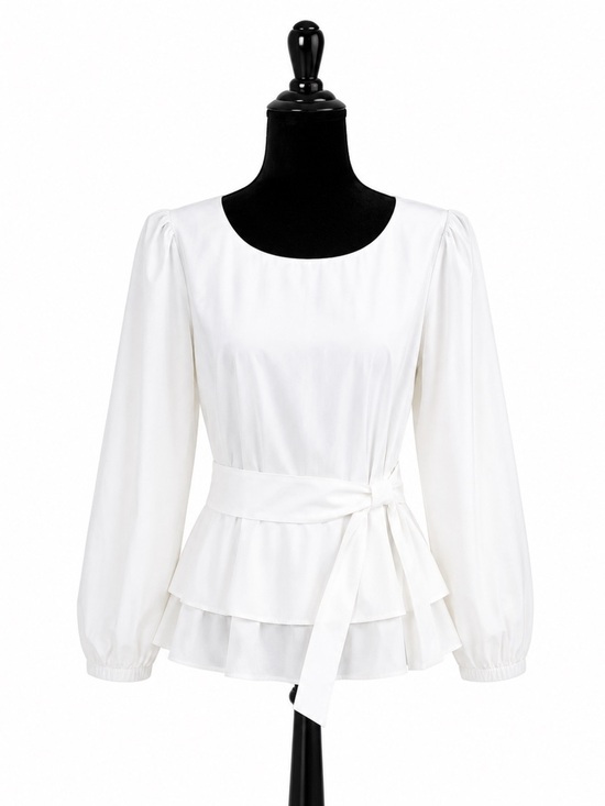 Aiweiyi Tops - Aiweiyi White Solid Long Sleeve Scoop Neck Ruffle Pullover Blouse Maternity S